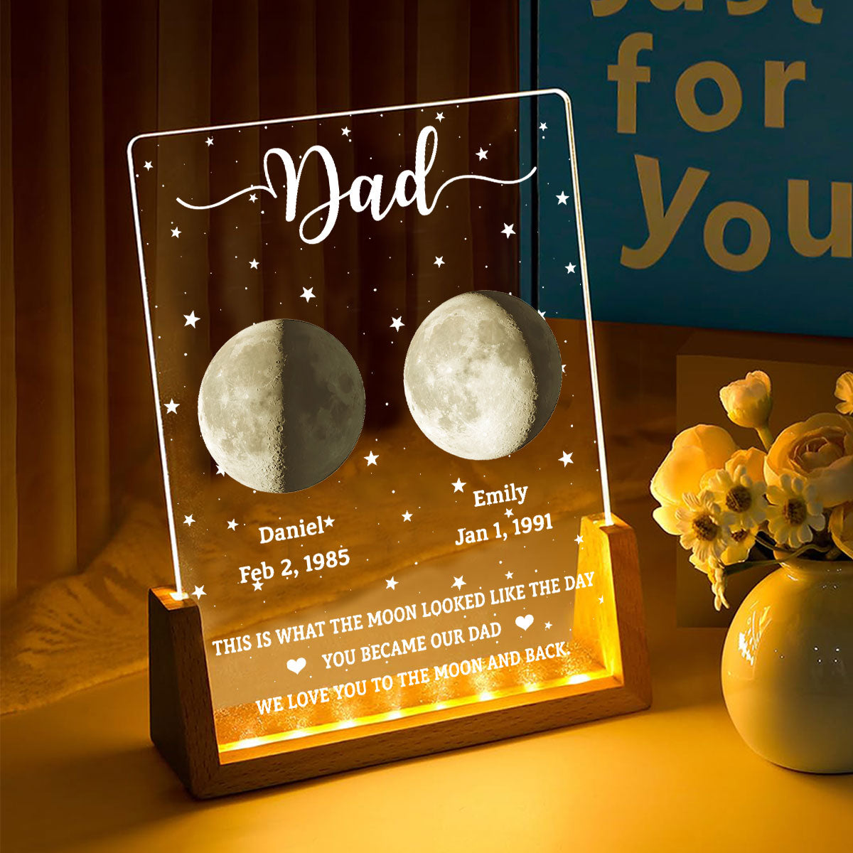 Custom Father's Day Gift for Dad Grandpa • This Is What The Moon Looked Like - Personalized Night Light