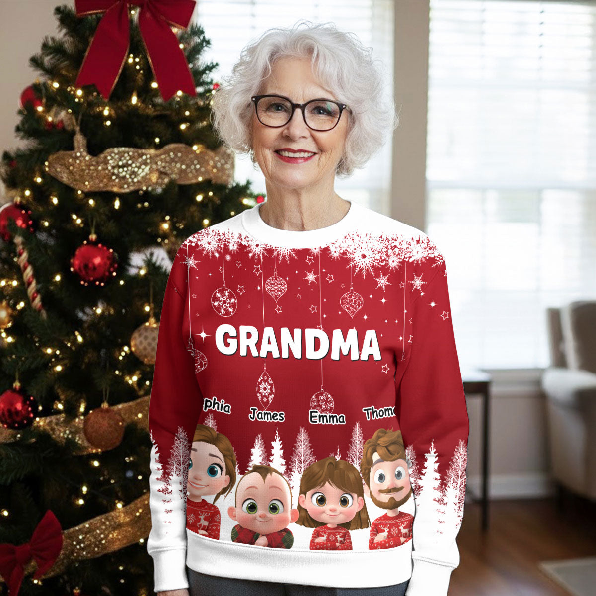 Custom Grandma Christmas Sweatshirt, Gift for Mothers • Merry Moments Grandma - Personalized All-Over-Print Sweatshirt