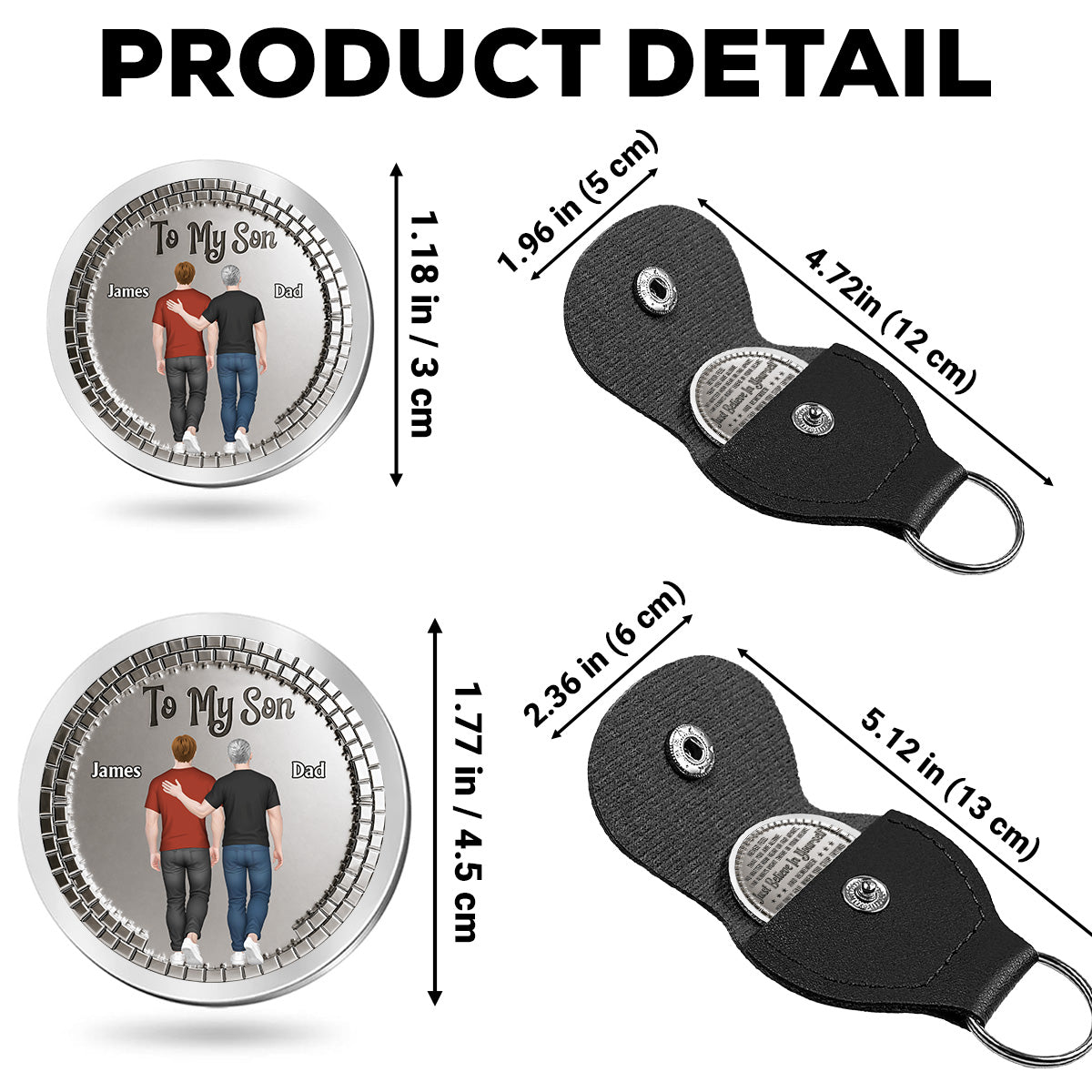 Custom Son Coin Keychain, Father's Day Birthday Gifts • You Only Fail When You Stop Trying - Personalized Pocket Hug