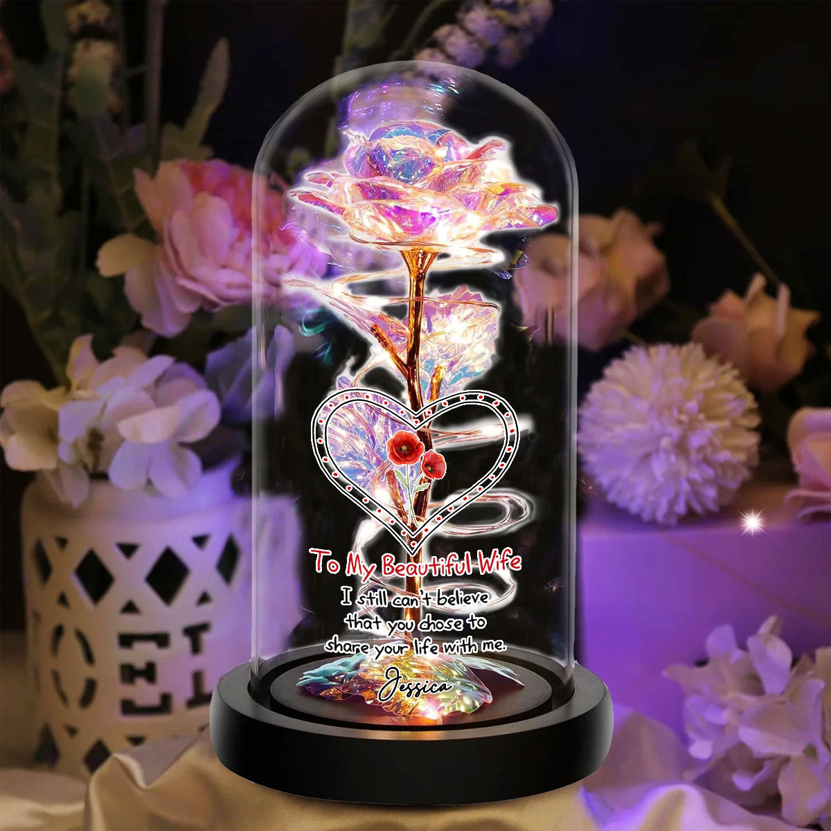 To My Beautiful Wife - Personalized Sparkly Rose