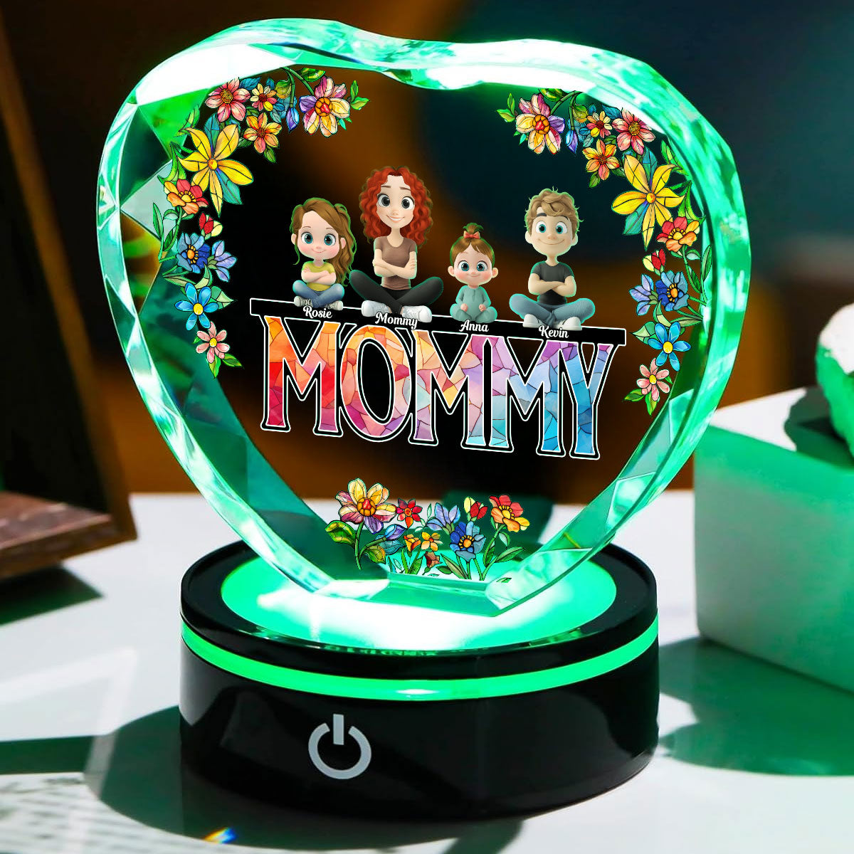 Mommy And Children - Personalized Crystal Led Light