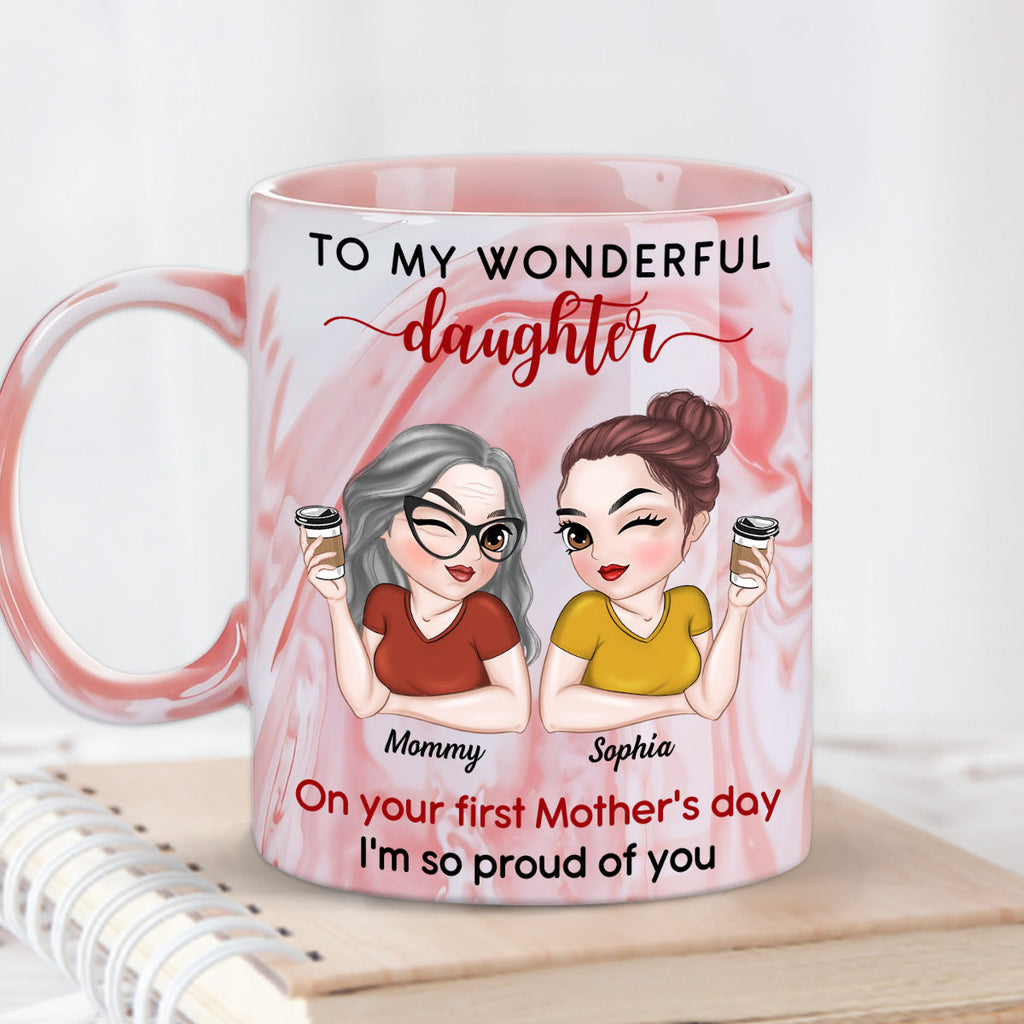 Custom First Mother's Day for Daughter, Christmas Gift for New Mom • To My Amazing Daughter - Personalized Pink Marble Mug