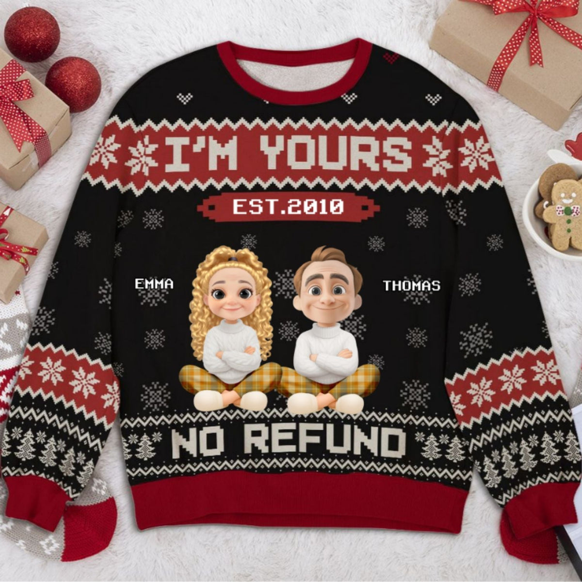 Custom Couple Christmas Sweatshirt, Anniversary Gift • No Return I Am Yours - Personalized All-Over-Print Sweatshirt