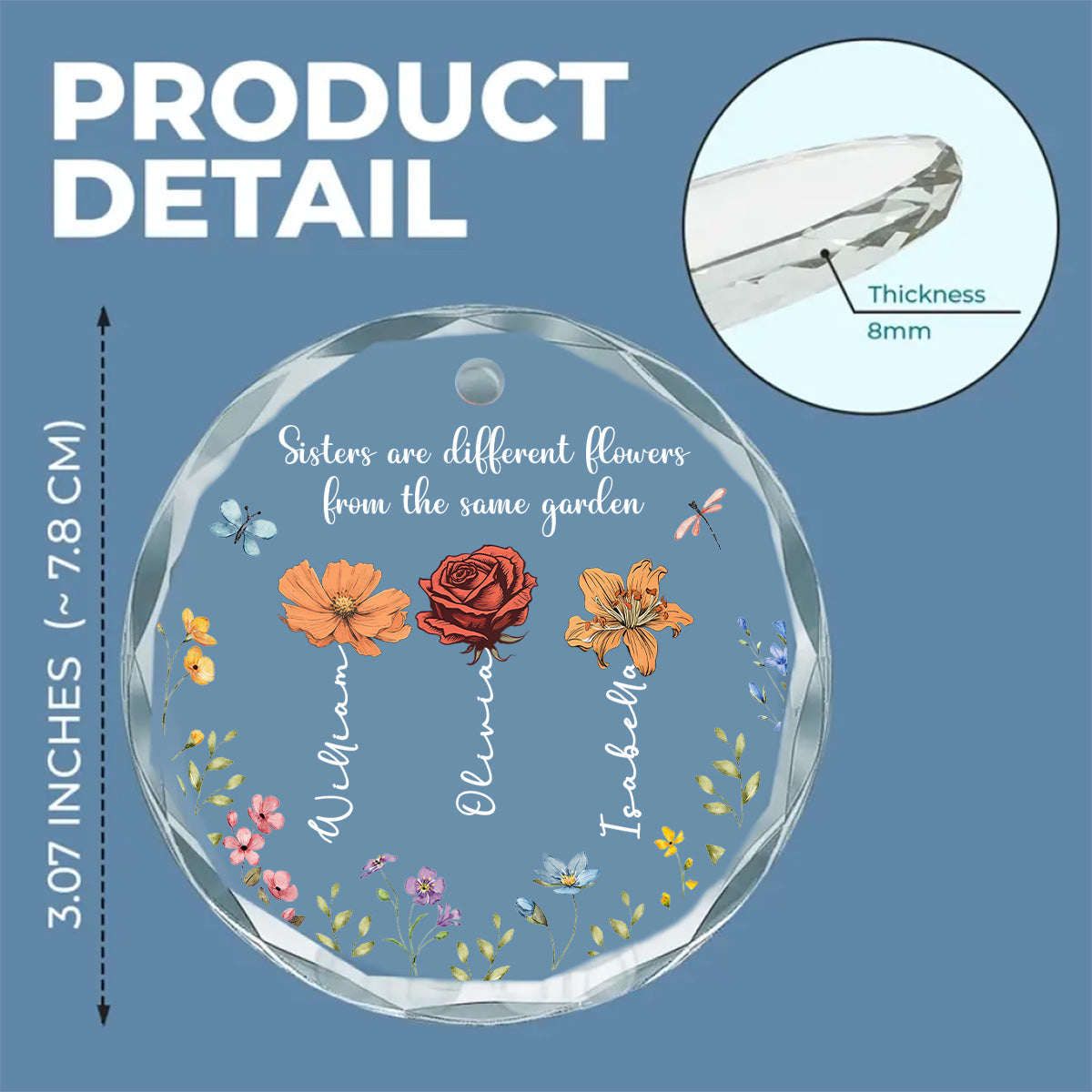 Custom Brothers & Sisters Christmas Ornament •  Sisters Are Different Flowers From The Same Garden - Personalized Glass Ornament