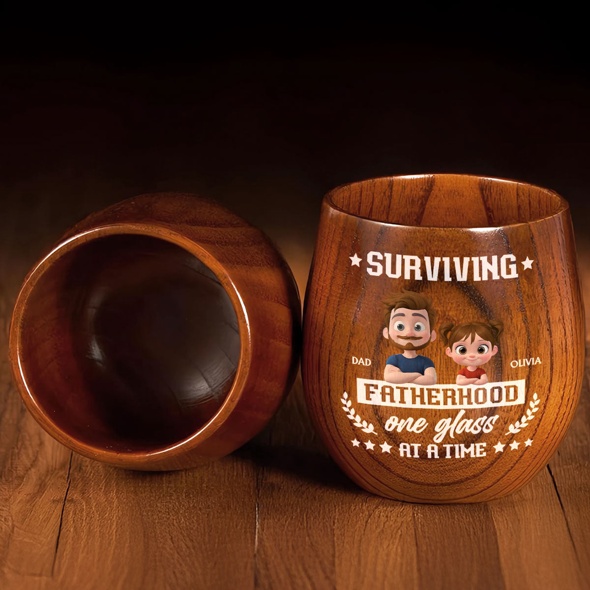 One Glass At A Time - Personalized Wooden Whiskey Glass