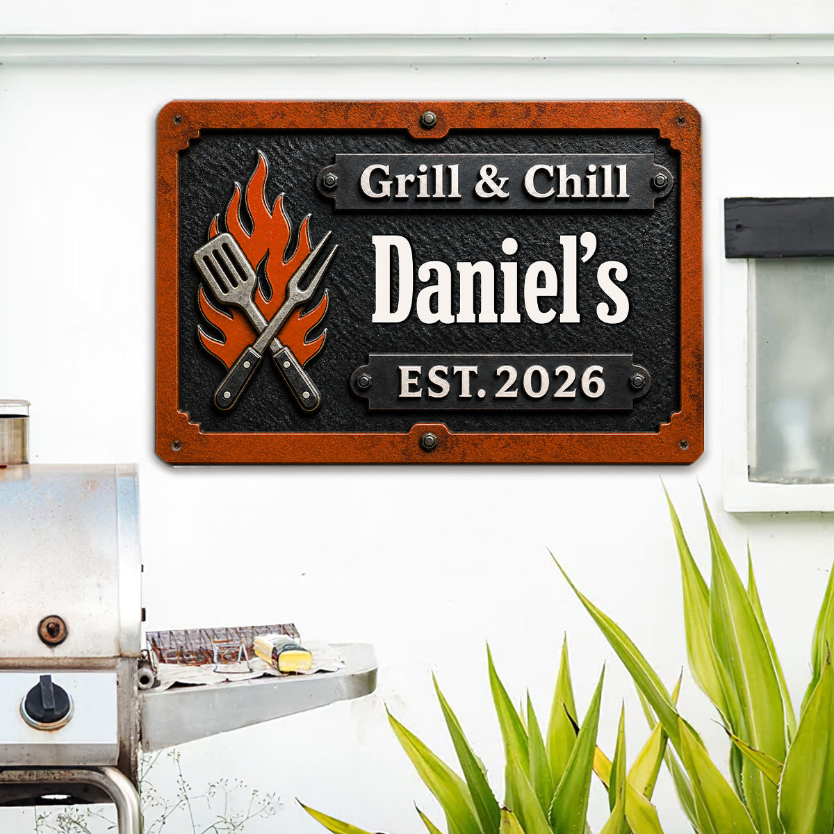 Custom Family Summer Backyard, Patio & Porch Decor • Grill Master - Personalized Metal Sign