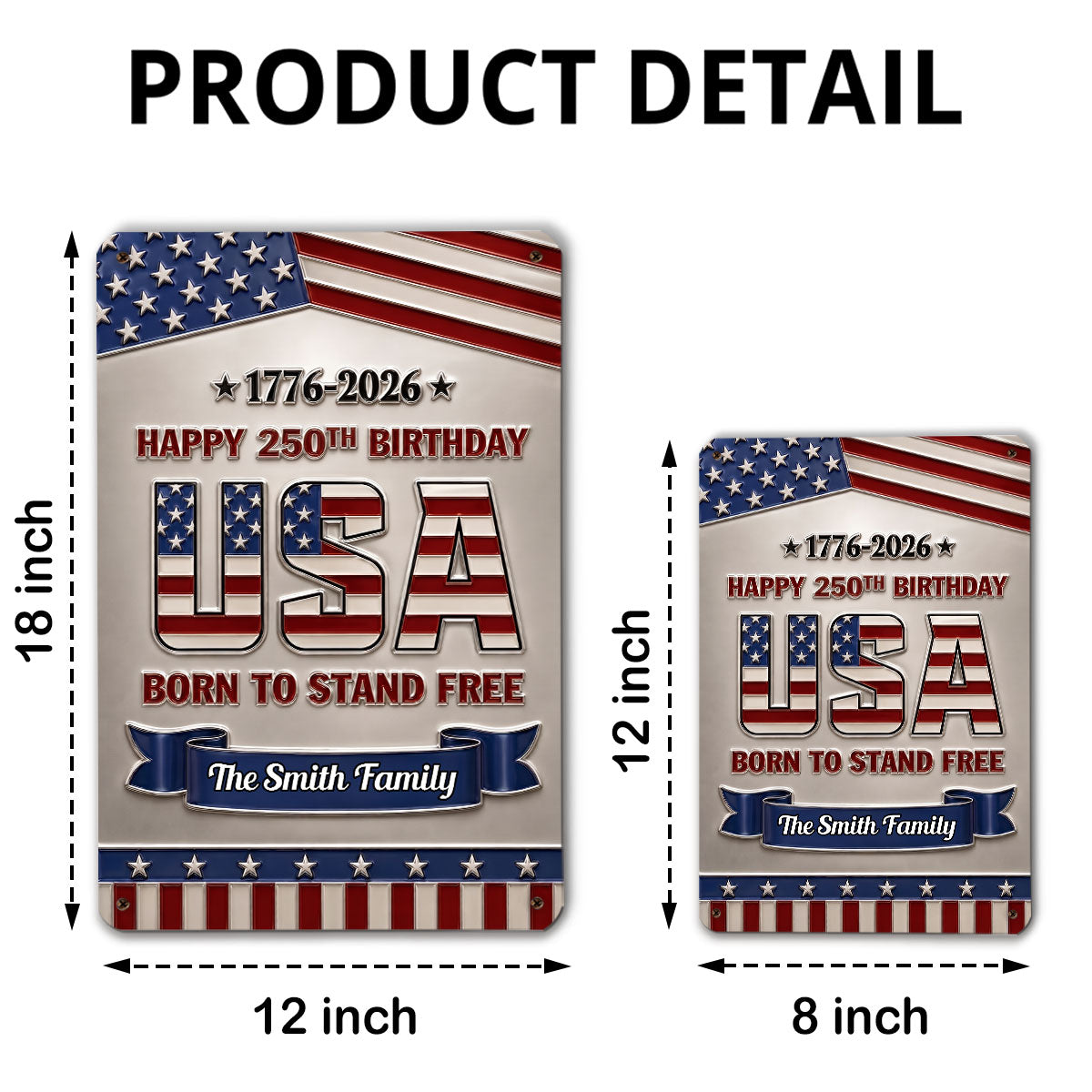 Custom 3D Family Patriotic Home Decor, 250th Anniversary • Born To Stand Free - Personalized 3D Effect Metal Sign