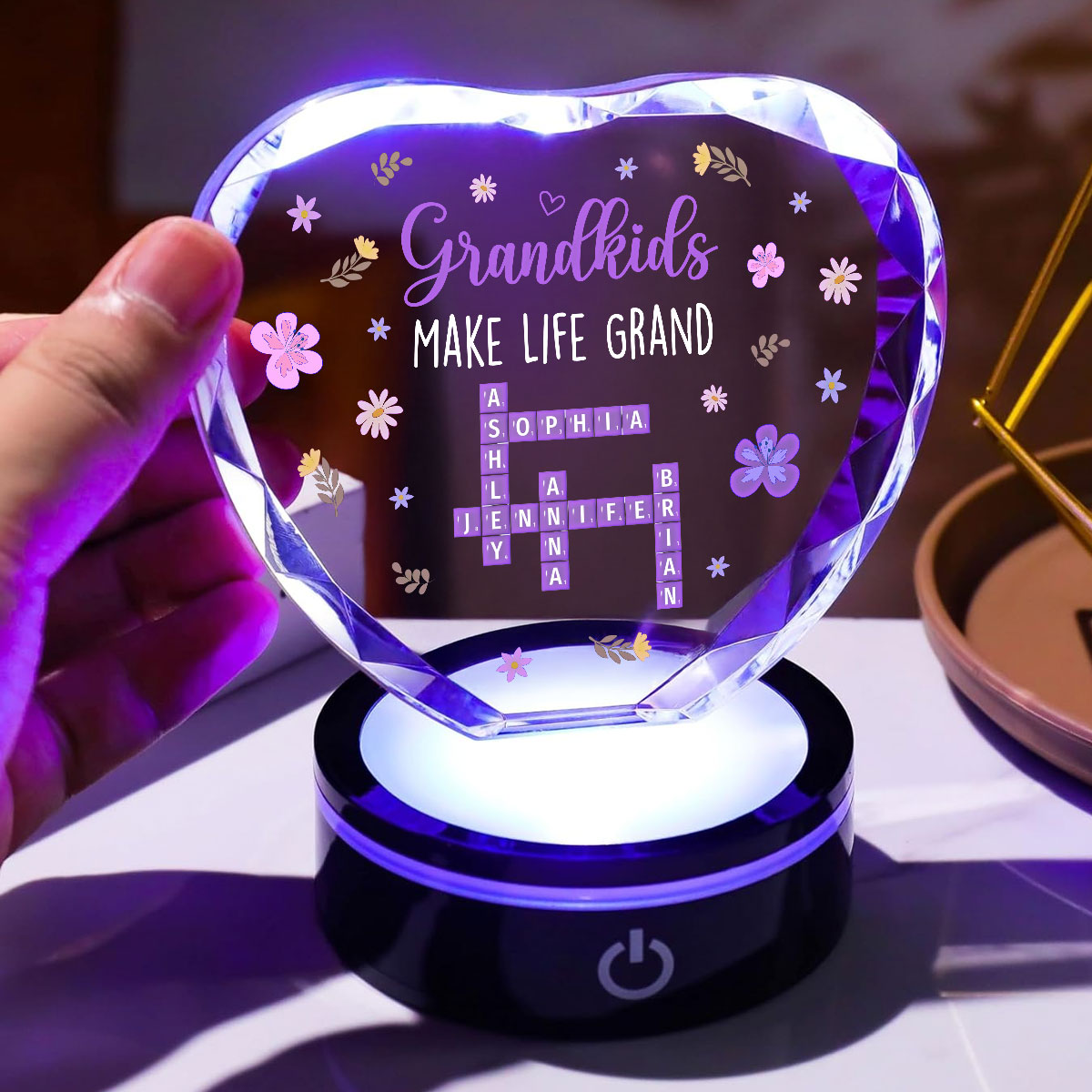Grandkids Make Life Grand Crossword - Personalized Crystal Led Light