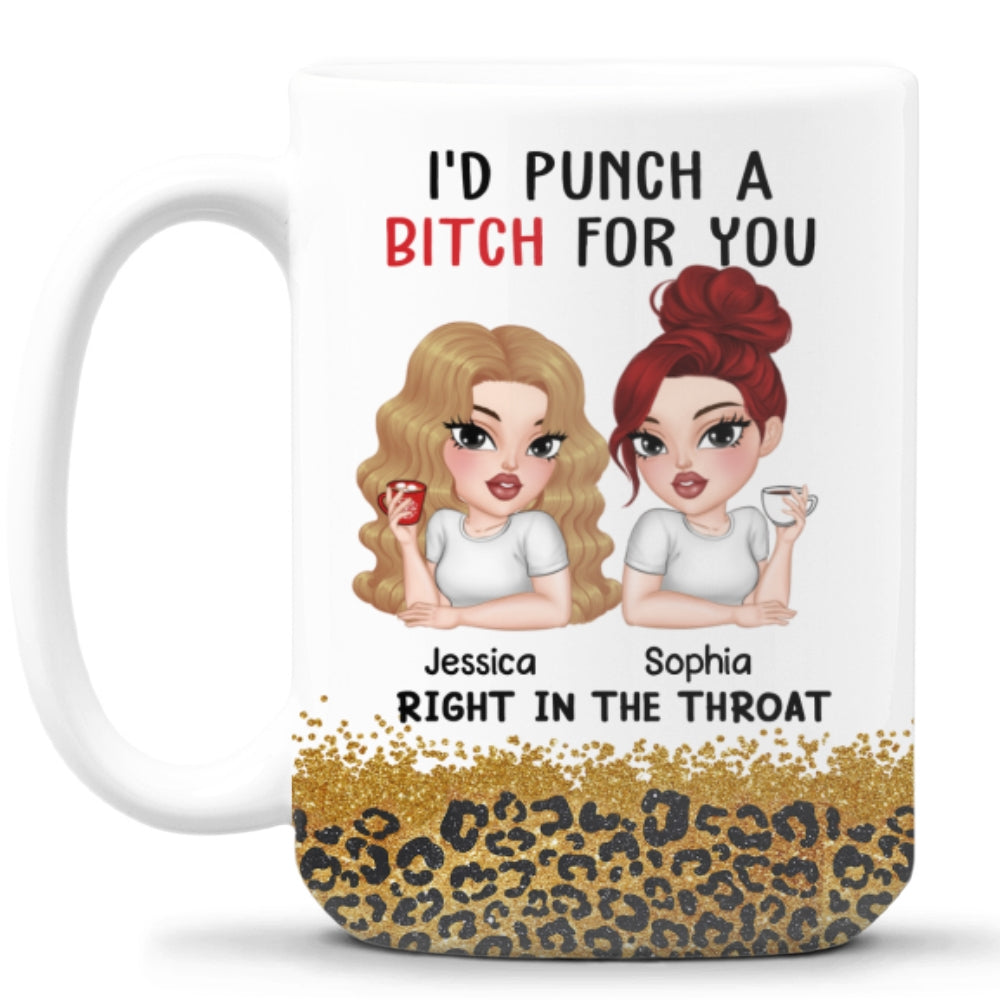 Custom Best Friend, Christmas & Birthday Friendship Keepsake Gift • Punch A Bitch For You Bestie - Personalized Coffee Mug