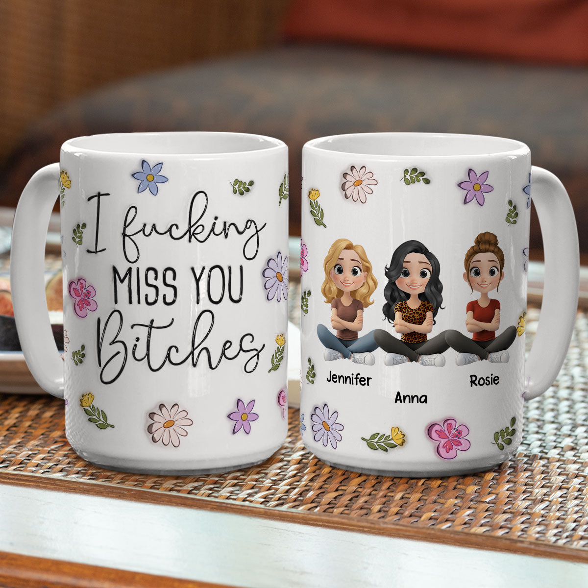 Custom Best Friend, Christmas & Birthday Friendship Keepsake Gift • Miss You My Besties - Personalized 3D Inflated Effect Mug