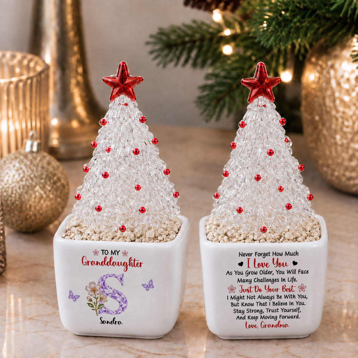 For My Granddaughter - Personalized Glass Christmas Tree