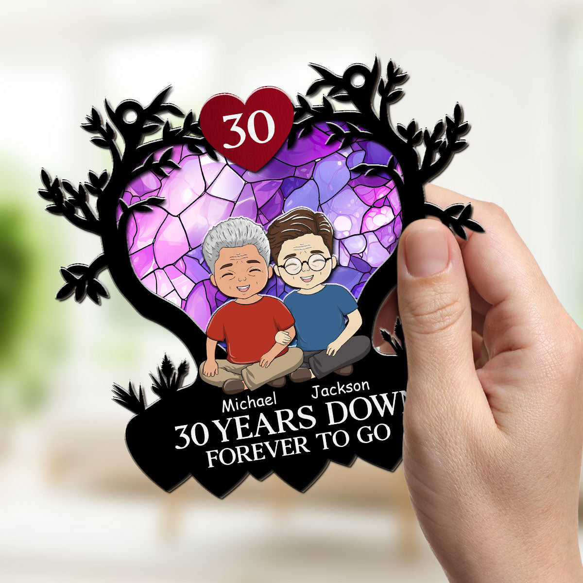 Custom Couple Hanging Decor, Anniversary Valentine's Day Gifts • Love Forever - Personalized Suncatcher
