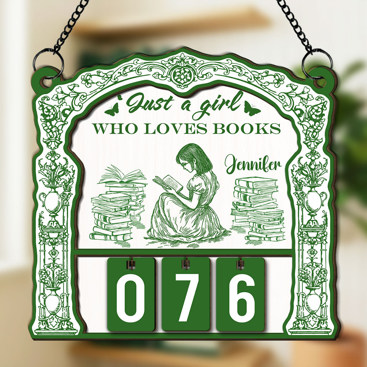 Custom Christmas Hanging Decor, Birthday Housewarming Gift For Book Lovers • Just A Girl Who Loves s - Personalized Tracker Sign