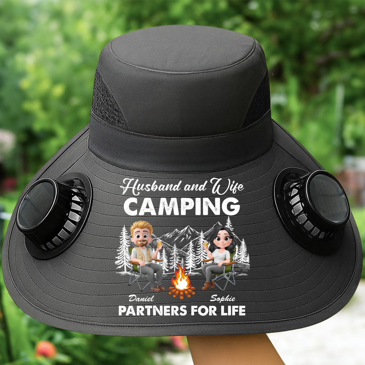 Husband And Wife Camping Life - Personalized Solar Fan Hat