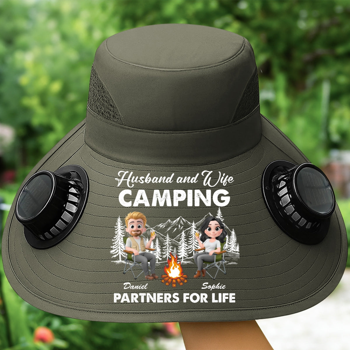 Husband And Wife Camping Life - Personalized Solar Fan Hat