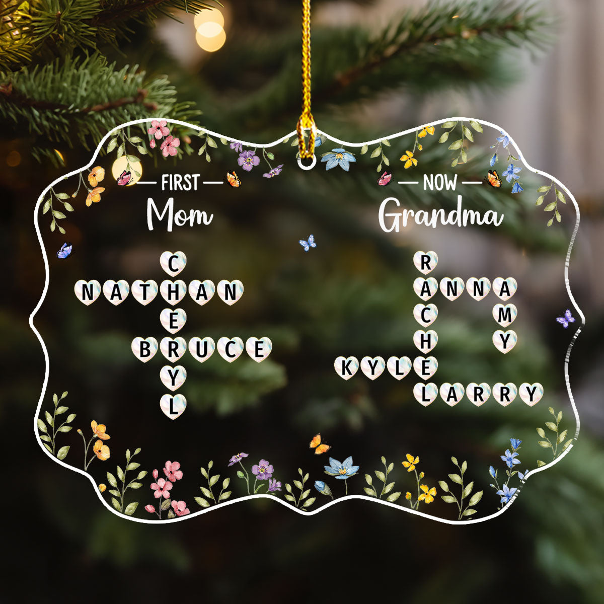Custom Family Ornament, Christmas Gift for Family Members •  From Mom To Grandma Crossword - Personalized Acrylic Ornament