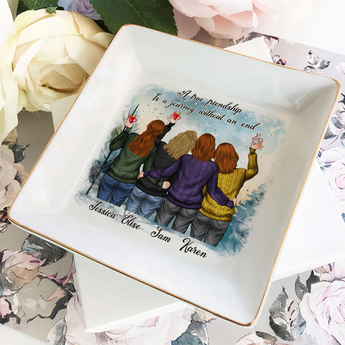 Custom Bestie Trinket Dish, Birthday Christmas Gift For Best Friend • A Journey Without An End - Personalized Jewelry Dish