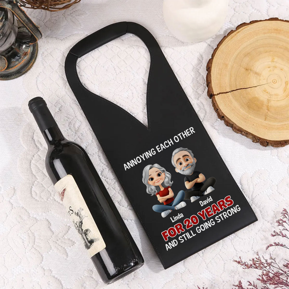 Annoying Each Other Since Day One - Personalized Leather Wine Bag