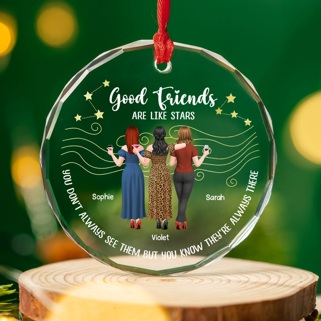 Custom Friendship Christmas Ornament, Best Friend Gift •  Forever Friends Star - Personalized Glass Ornament
