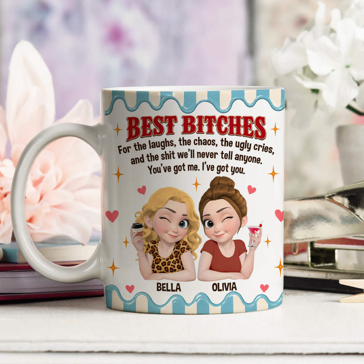 Custom Best Friend, Christmas & Birthday Friendship Keepsake Gift • For The Laughs We Shared - Personalize Coffee Mug