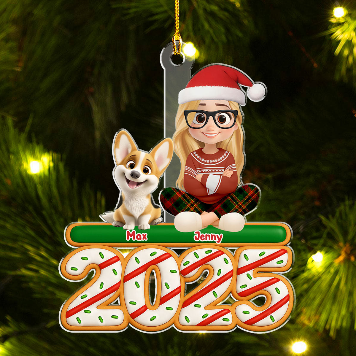 Custom Keepsake Christmas Ornament •  Me And My Dog Tree Cake - Personalized Acrylic Ornament