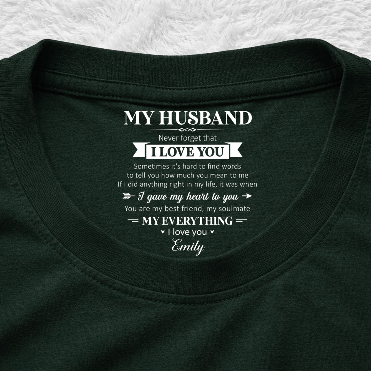 Custom Christmas Anniversary Keepsake Gifts For Husband • My Soulmate And My Everything - Personalized Inside Neck Print T-Shirt