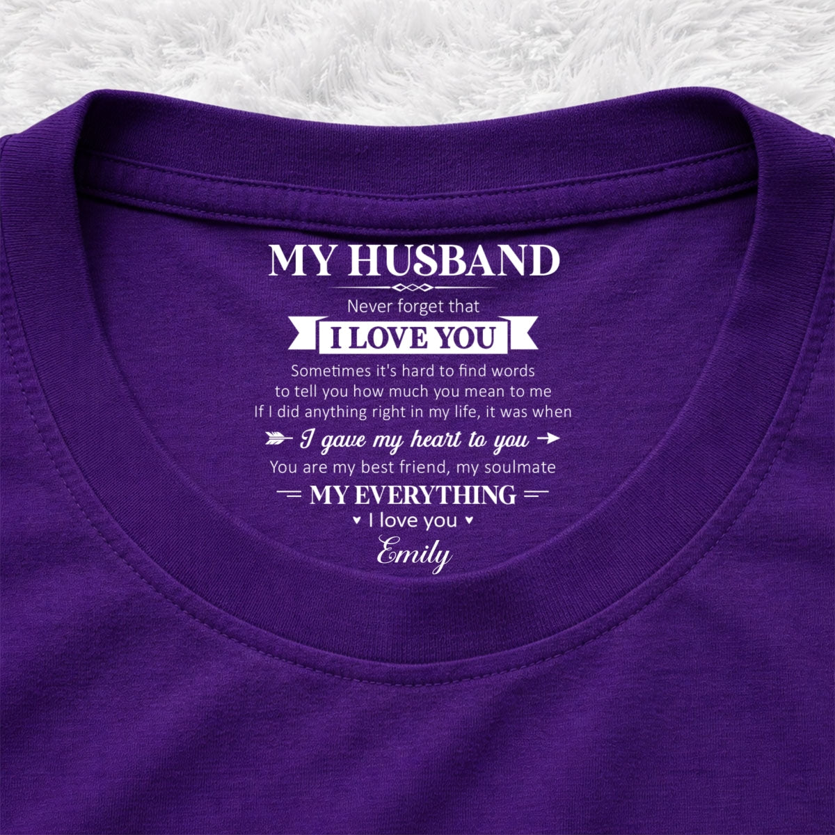 Custom Christmas Anniversary Keepsake Gifts For Husband • My Soulmate And My Everything - Personalized Inside Neck Print T-Shirt