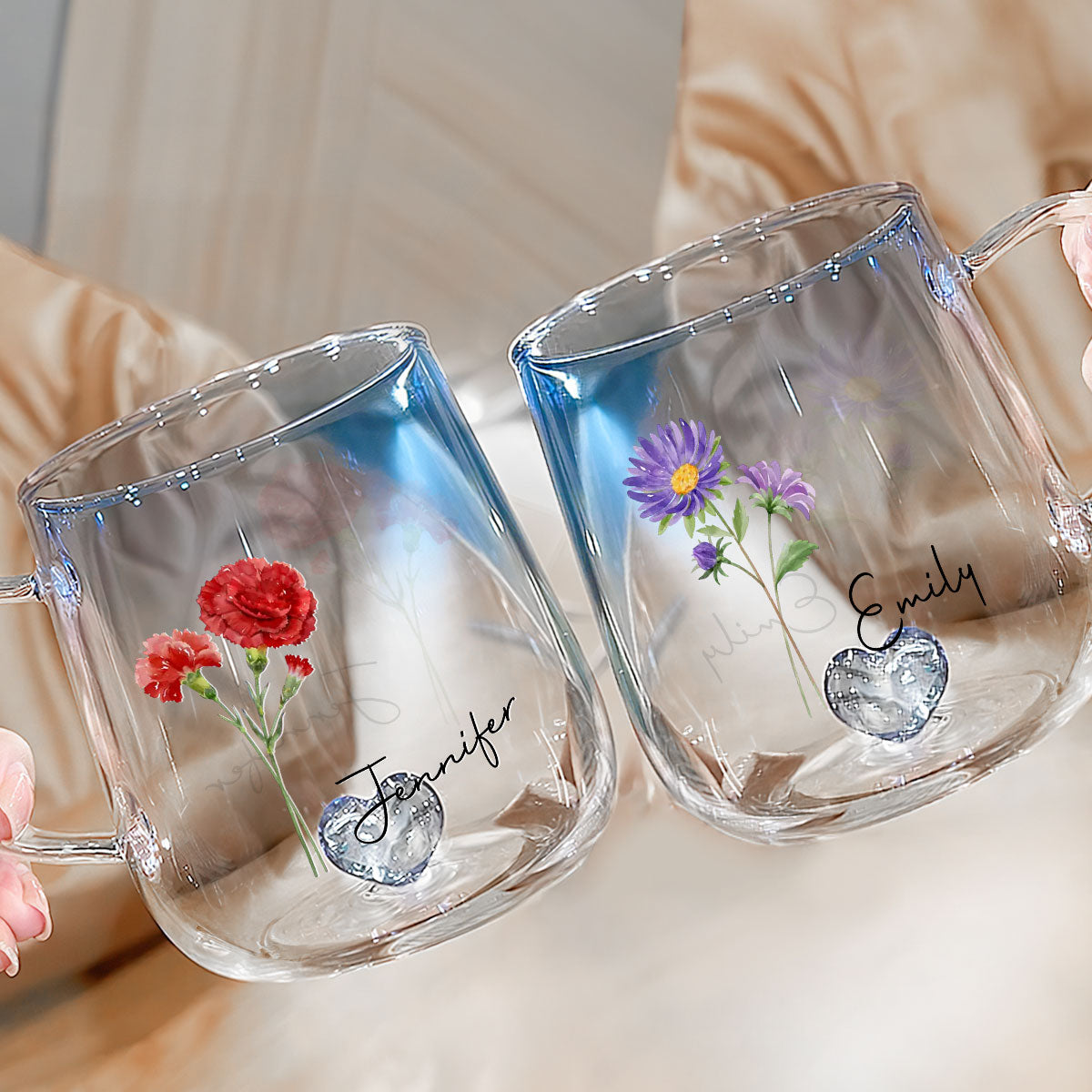 Custom Name & Birth Flower Birthday, Christmas Gift for Best Friend • You Are The Most Beautiful Flower - Personalized Blue Gradient Glass Mug