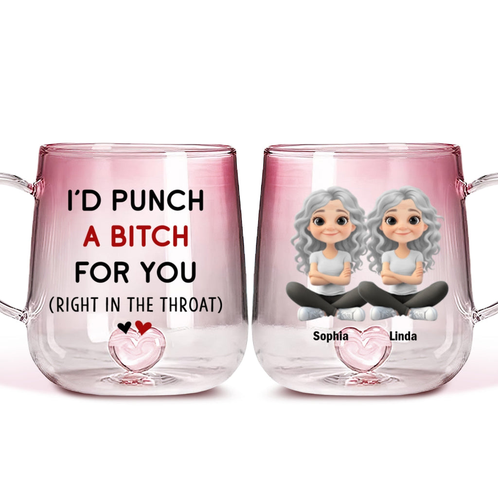 Custom Best Friend, Christmas & Birthday Friendship Keepsake Gift • I Would Punch For You - Personalized Pink Gradient Glass Mug