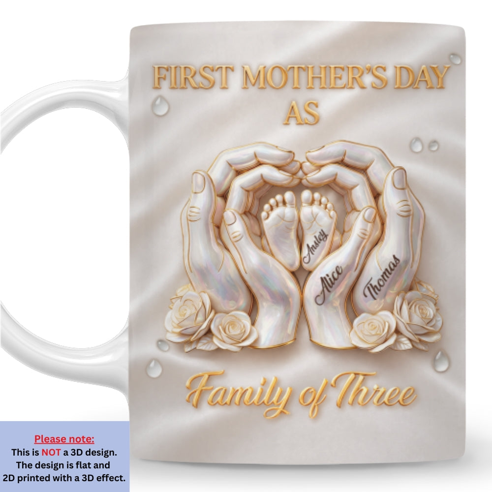 Custom First Mother's Day, Christmas Gift for New Mom • Lovely Family Of Three - Personalized 3D Inflated Effect Mug