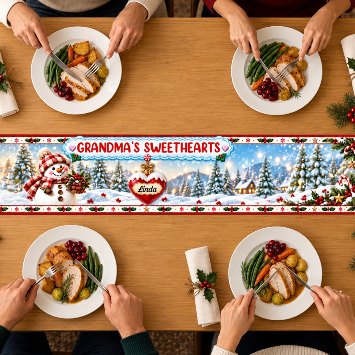 Custom Family Name Christmas Gifts, Holiday Decor Gift • Grandma Sweetheart Era - Personalized Table Runner