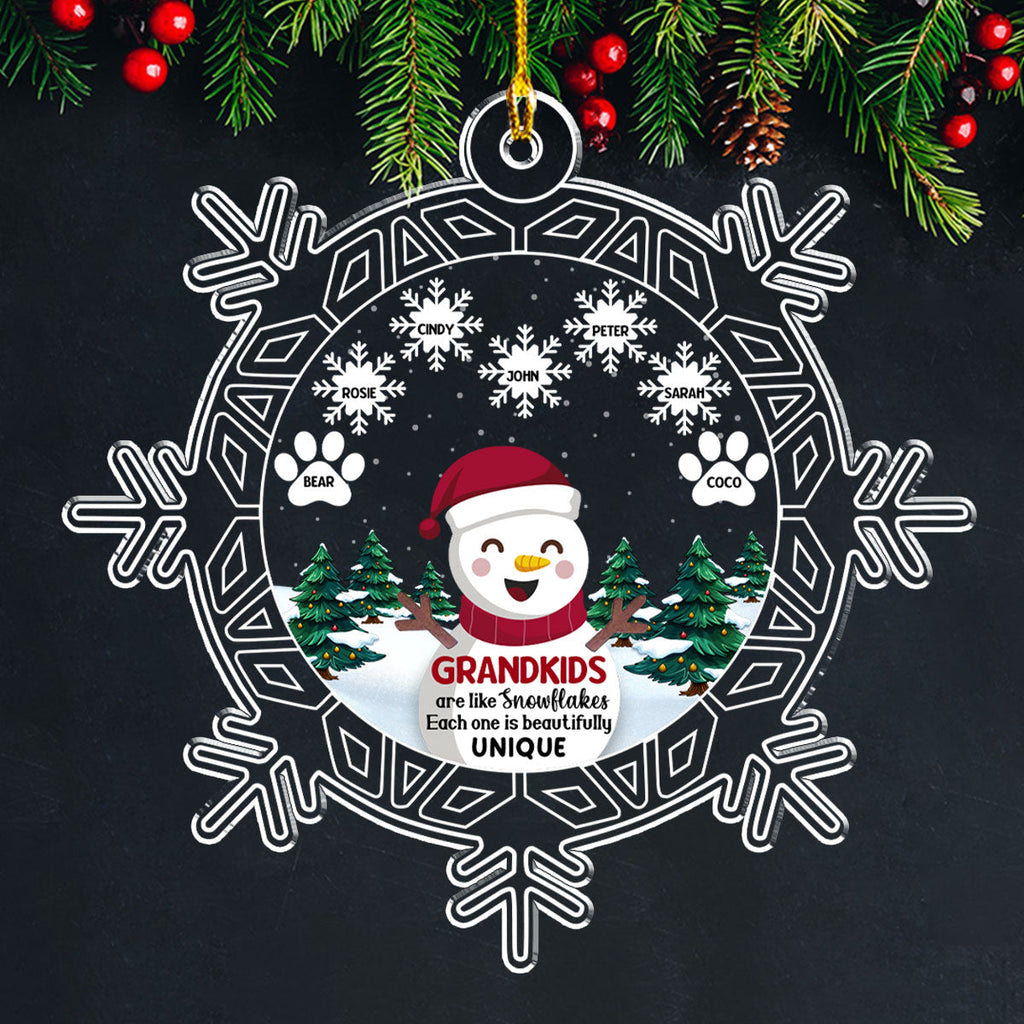 Custom Keepsake Christmas Ornament •  Snowman Grandma And Grandkids - Personalized Acrylic Ornament