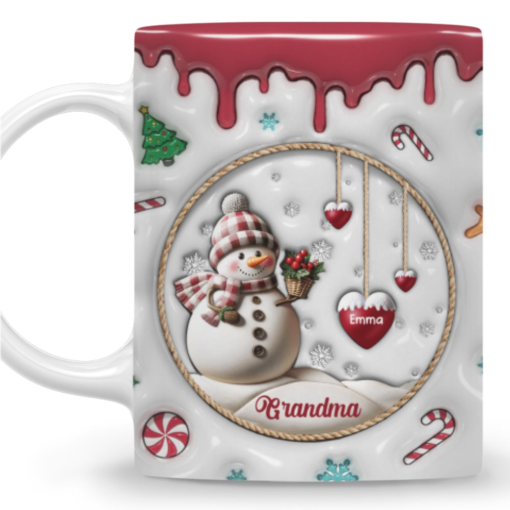 Custom Christmas & Birthday Gift For Grandma • Snowman - Personalized 3D Inflated Effect Mug