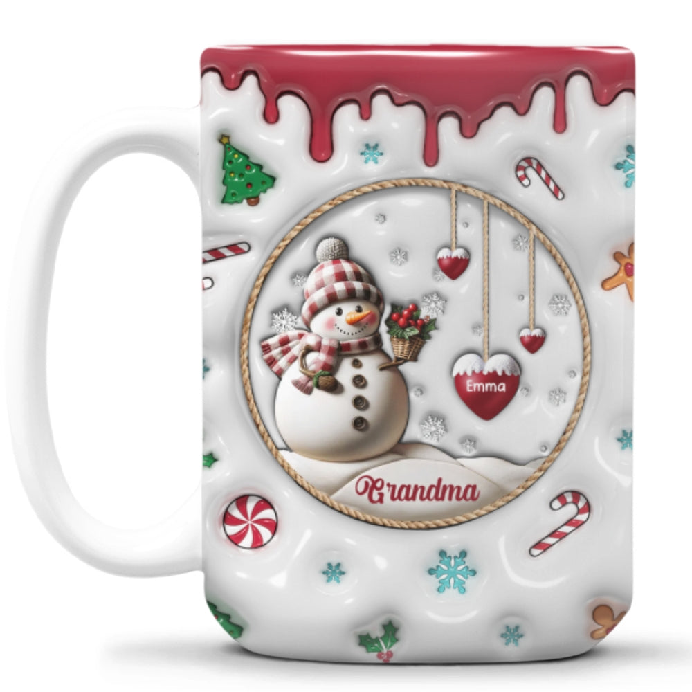 Custom Christmas & Birthday Gift For Grandma • Snowman - Personalized 3D Inflated Effect Mug