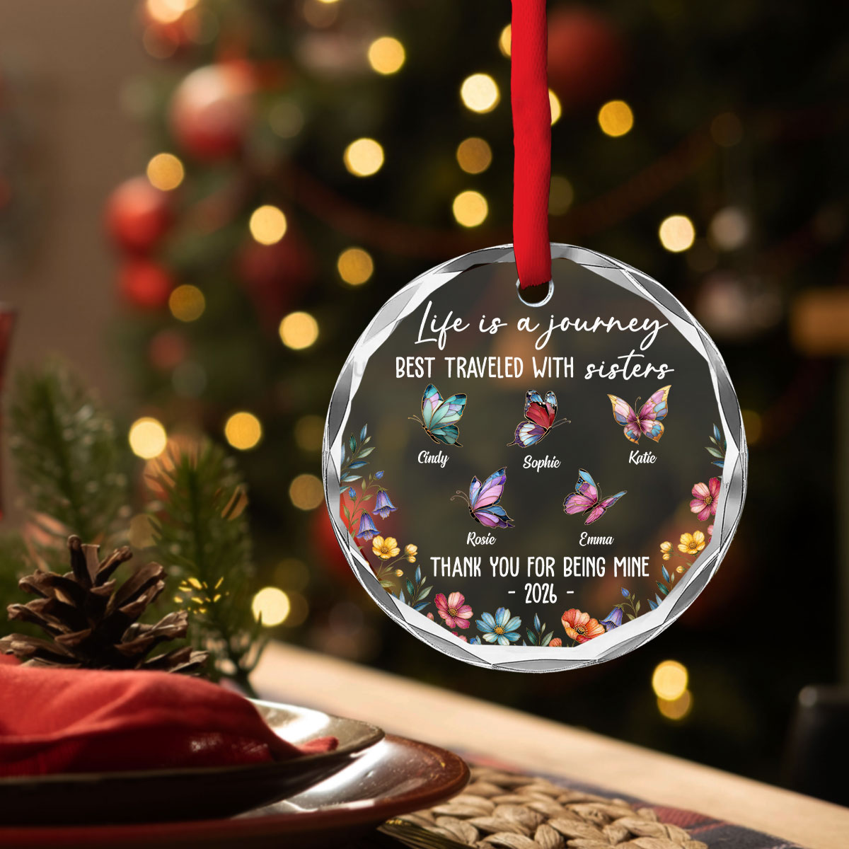 Custom Sister Christmas Ornament •  Best Sisters - Personalized Glass Ornament