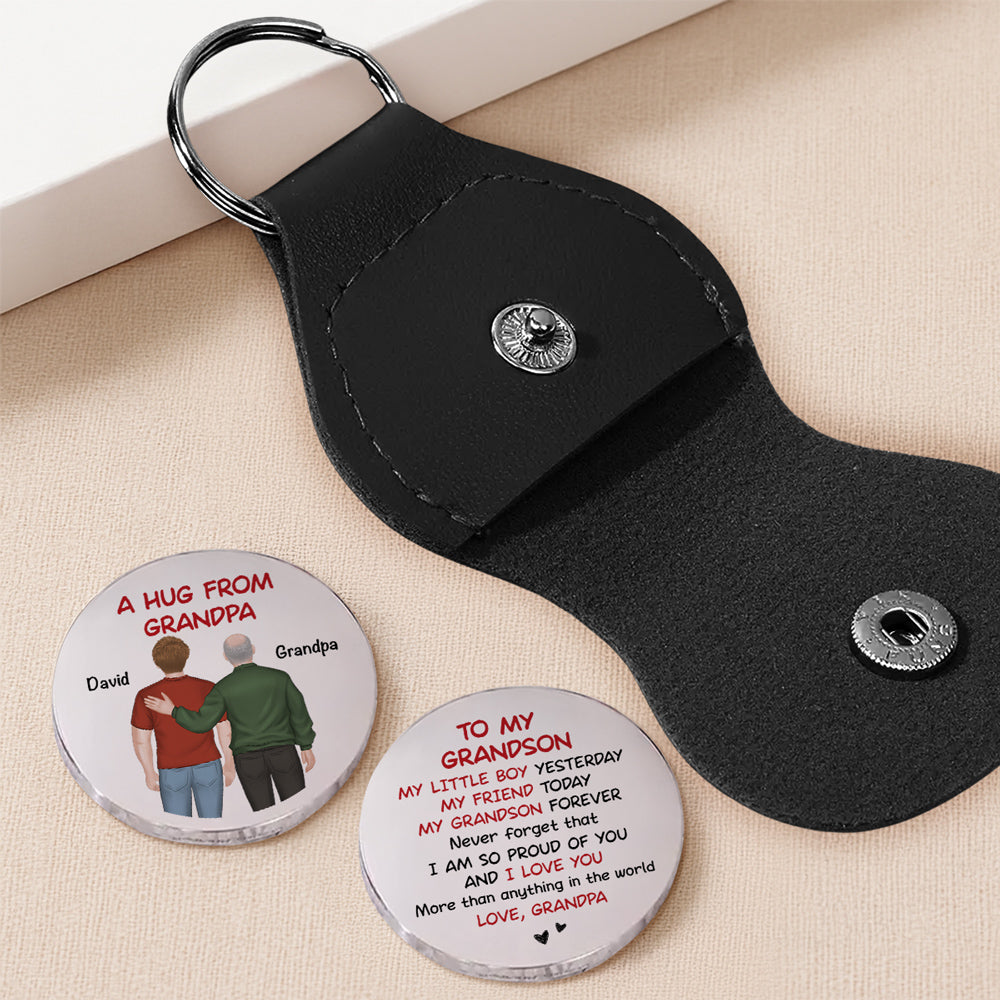 Custom Coin Keychain For Grandson Nephew, Family Keepsake • A Hug From Grandpa - Personalized Pocket Hug