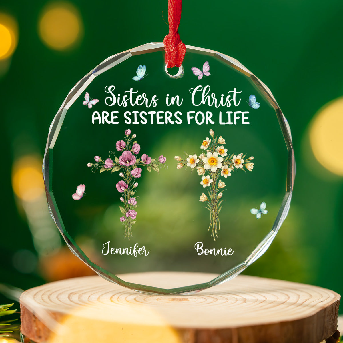 Custom Keepsake Christmas Ornament •  Sisters In Christ - Personalized Glass Ornament