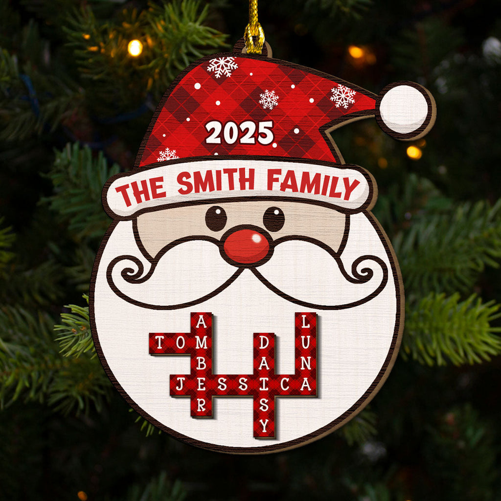 Custom Family Ornament, Christmas Gift for Family Members •  Santa Family Crossword - Personalized 2-layered Wood Ornament