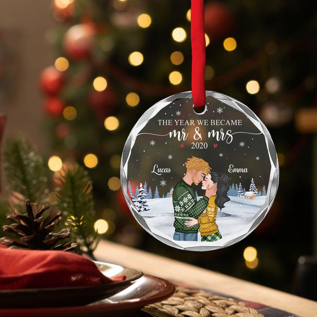 Custom Couple Christmas Ornament, Anniversary Gift •  We Became Mr And Mrs - Personalized Glass Ornament