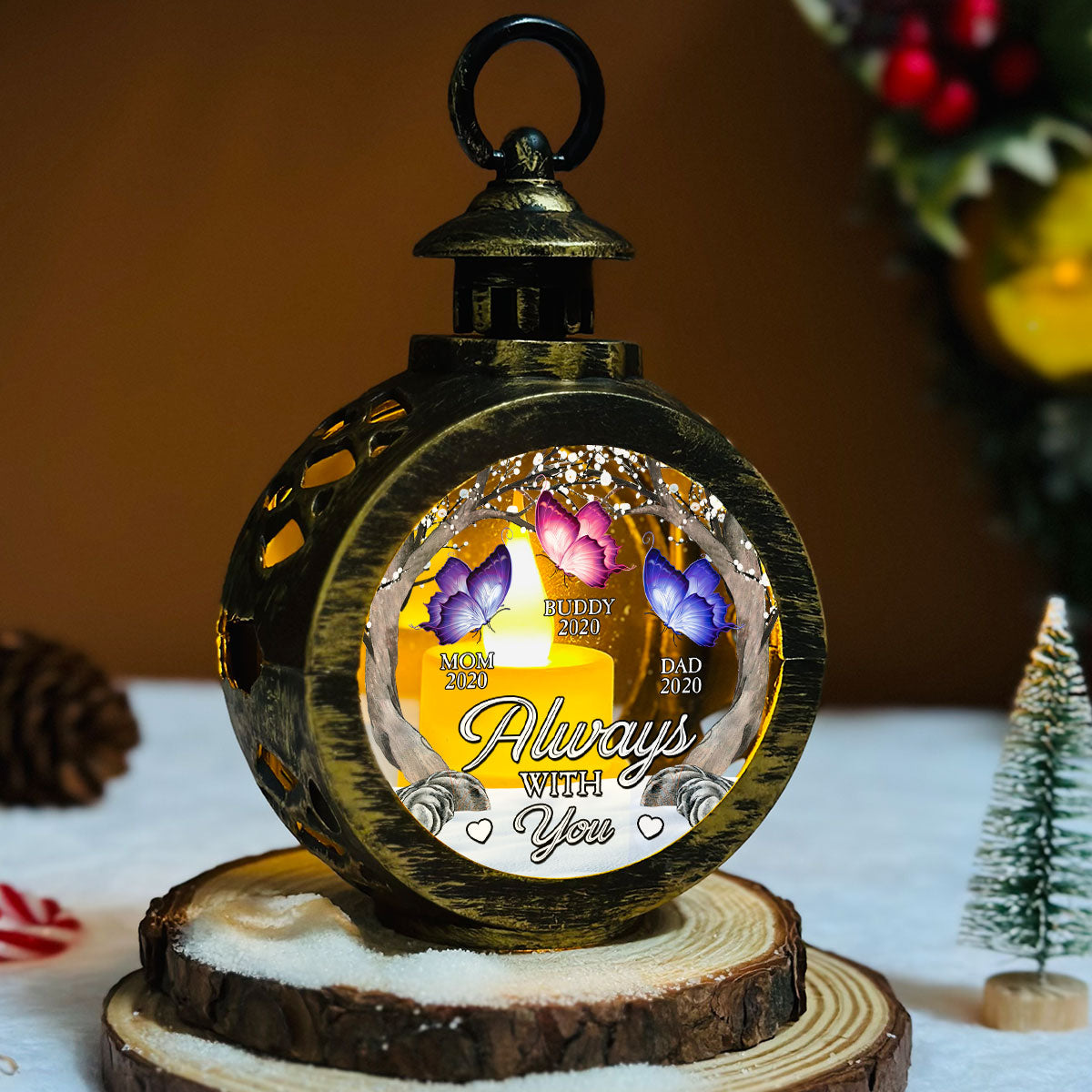 Custom Name Memorial Christmas Night Light, Remembrance Gifts • Beside You Forever - Personalized Christmas Lantern