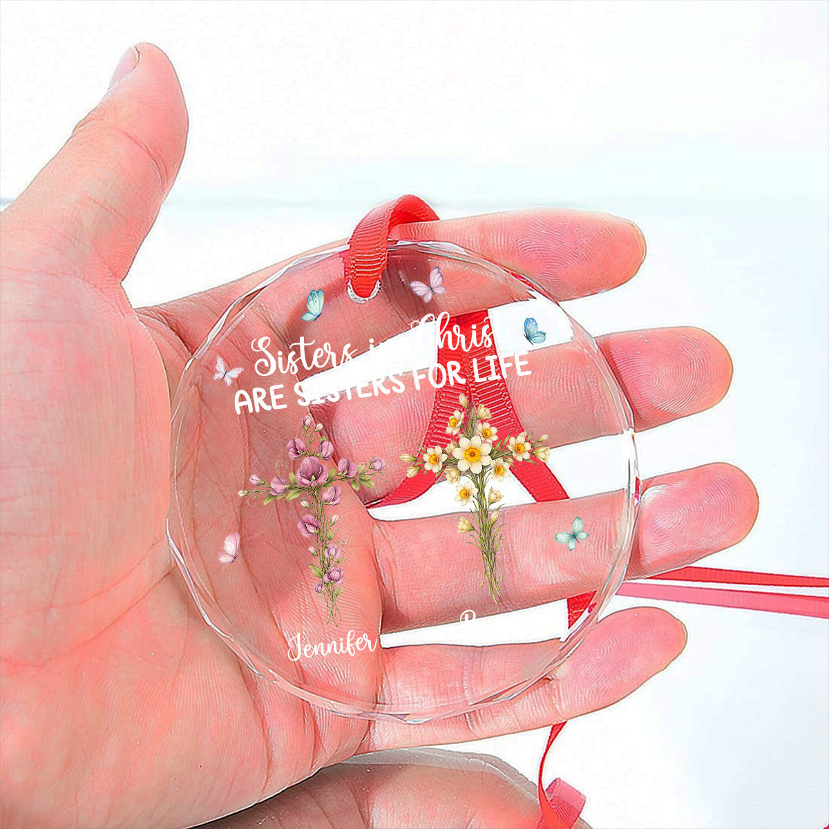 Custom Keepsake Christmas Ornament •  Sisters In Christ - Personalized Glass Ornament