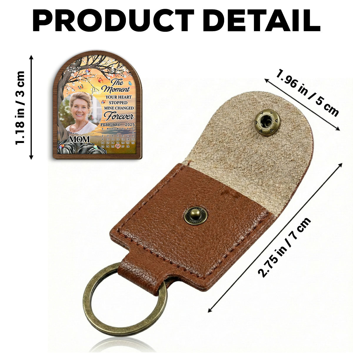 Custom Photo Memorial Coin Keychain, Sympathy Keepsake • Mine Changed Forever - Personalized Wooden Pocket Hug