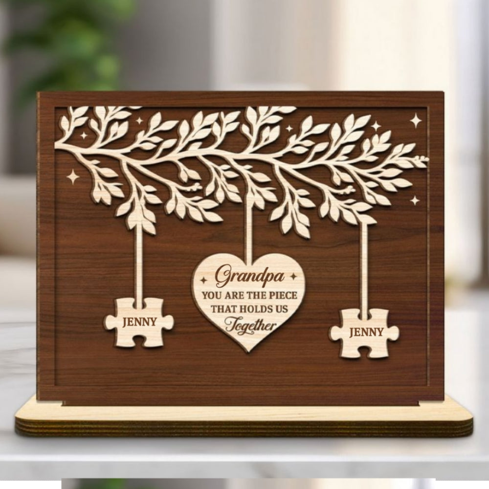 Custom Father's Day Decor, Gift for Dad & Grandpa • You Keep Us All Connected - Personalized 2-Layer Wood Plaque With Flat Base