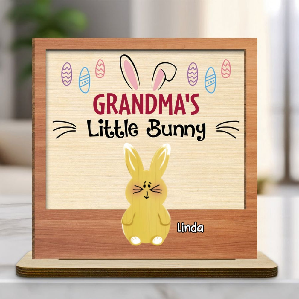 Custom Family Decor, Christmas Birthday Family Keepsake • Little Bunnies - Personalized 2-Layer Wood Plaque With Flat Base