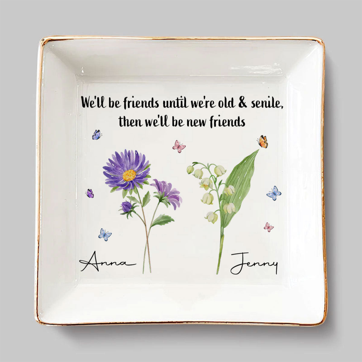 Custom Bestie Trinket Dish, Birthday Christmas Gift For Best Friend • Where Flowers Bloom So Does Hope - Personalized Jewelry Dish
