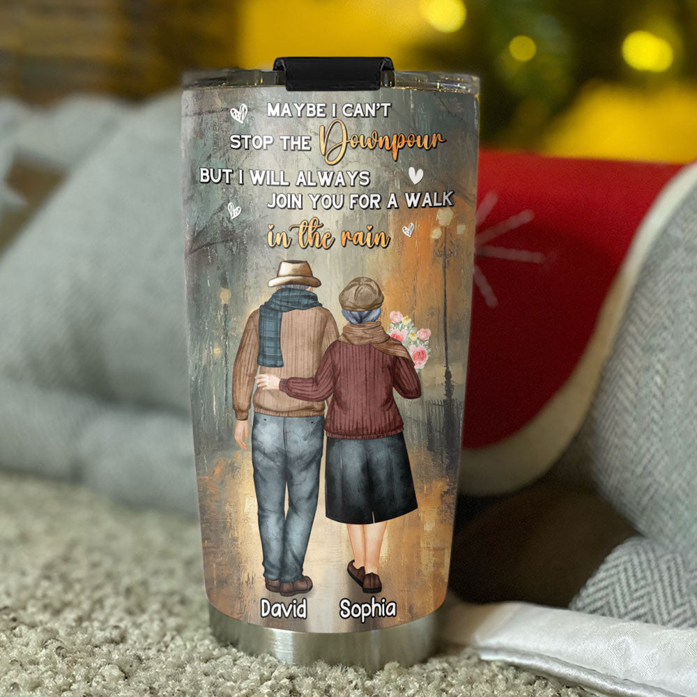 Custom Christmas Anniversary Gifts For Couple • Walk With You In The Rain - Personalized Tumbler