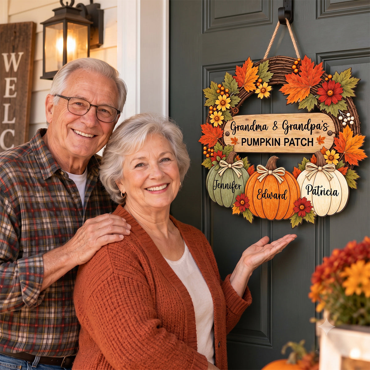 Pumpkin Kisses And Grandkid Wishes - Personalized Wood Sign