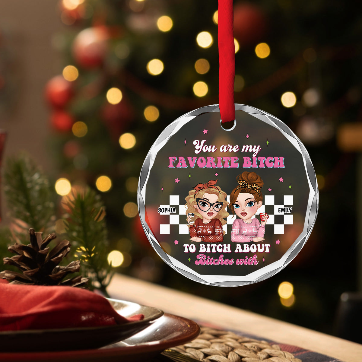 Custom Friendship Christmas Ornament, Best Friend Gift •  You Are My Favorite Person to Vent About Others With - Personalized Glass Ornament