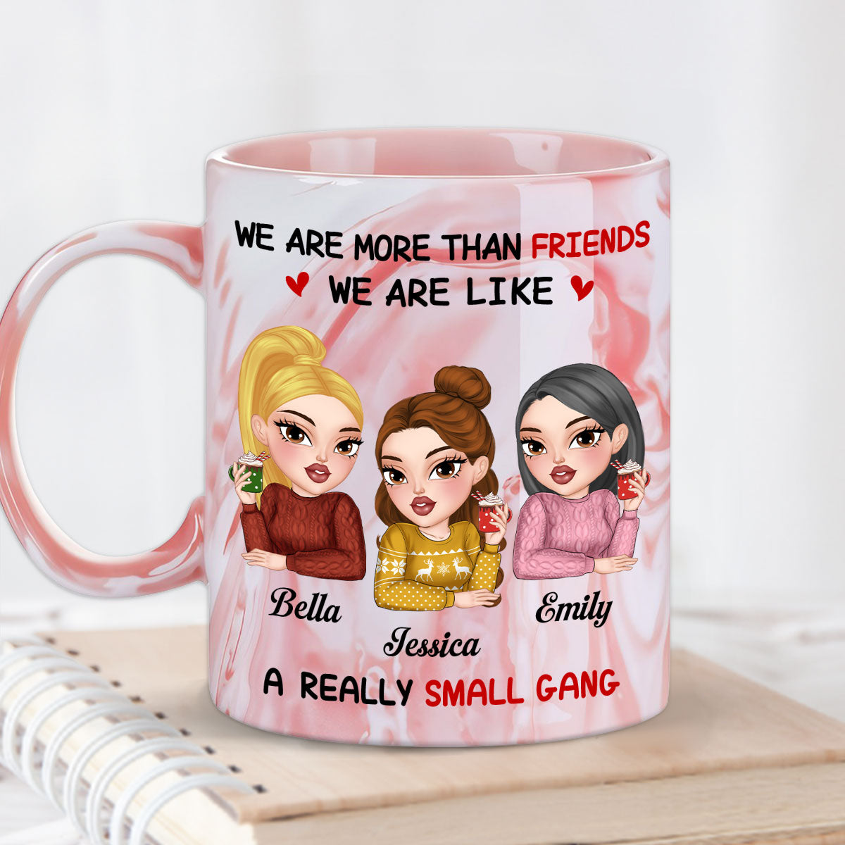 Custom Best Friend, Christmas & Birthday Friendship Keepsake Gift • We Make Trouble Look Good - Personalized Pink Marble Mug