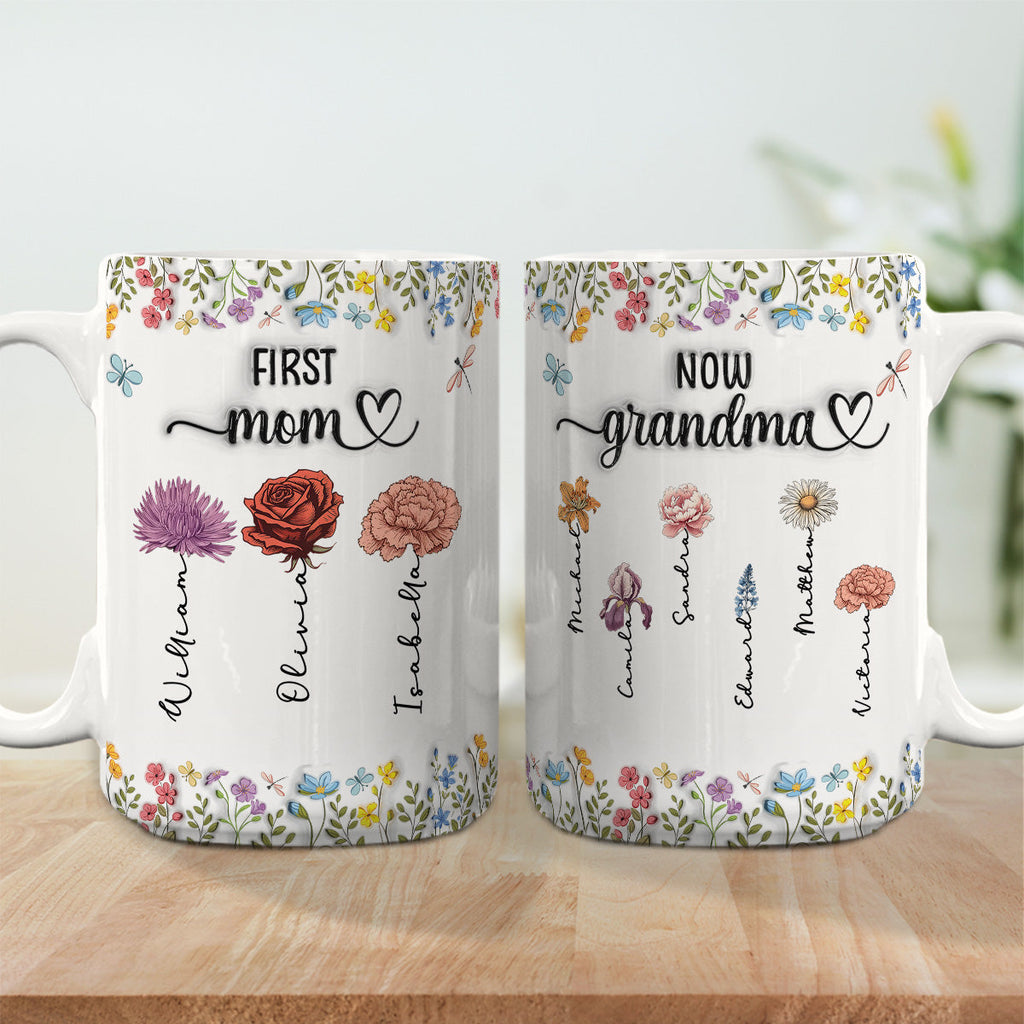 Custom Christmas & Birthday Gift for Mom • First Mom Now Nana - Personalized 3D Inflated Effect Coffee Mug